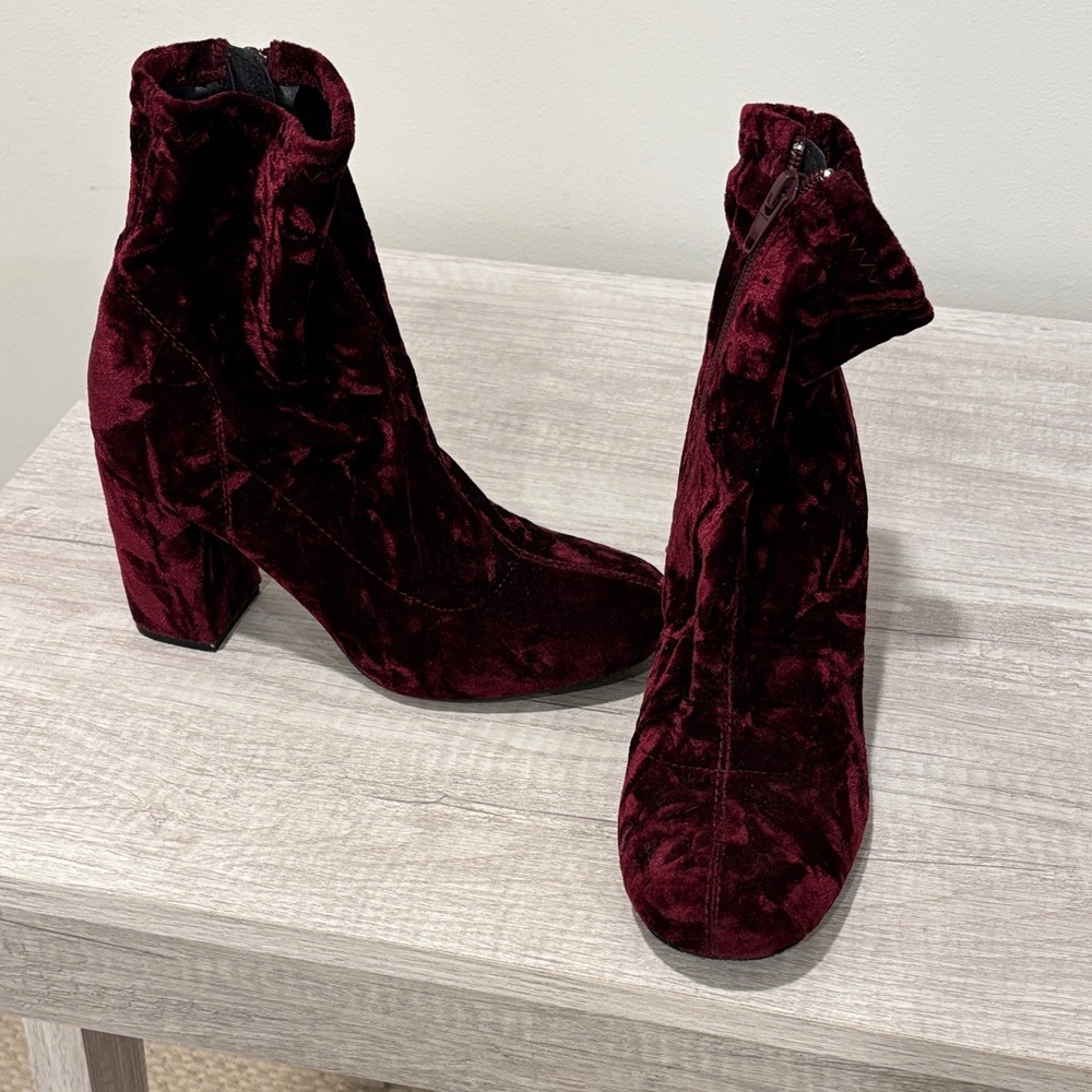 Velvet Ankle Boots in Rich Burgundy